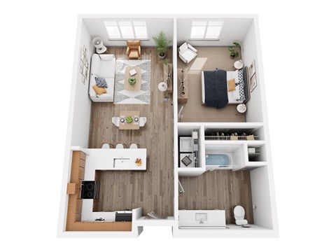 Floor plan for 1 bed, 1 bath, 924 sqft